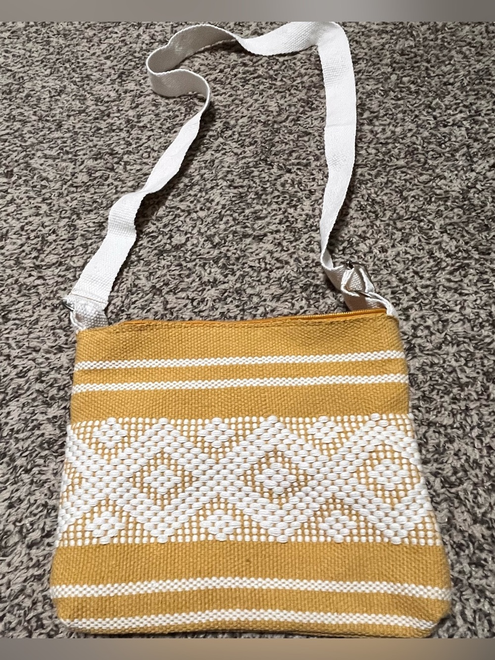 Yellow Woven Crossbody Bag with White Trim